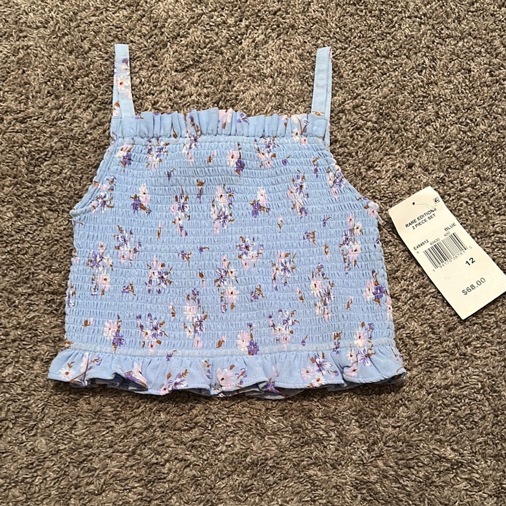 Rare Editions Blue Smocked Ruffle Tank Top / Box 33-13‎